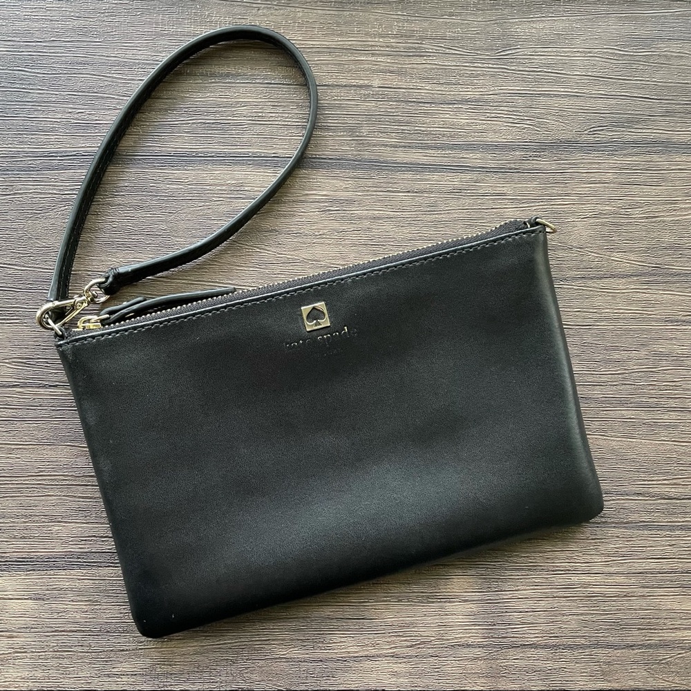 kate spade new york black leather wristlet wallet